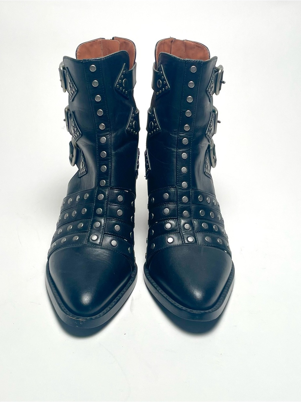 COACH Phoebe Black Leather Studded Cut-Out Ankle Boots Buckle Booties Size 7B - Picture 7 of 11